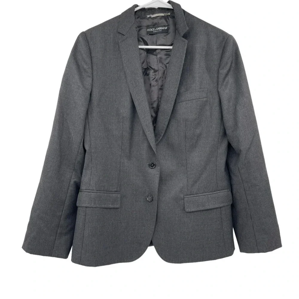 Dolce & Gabbana Women's Pin Striped Blazer Charcoal Gray Jacket Notch Lapel